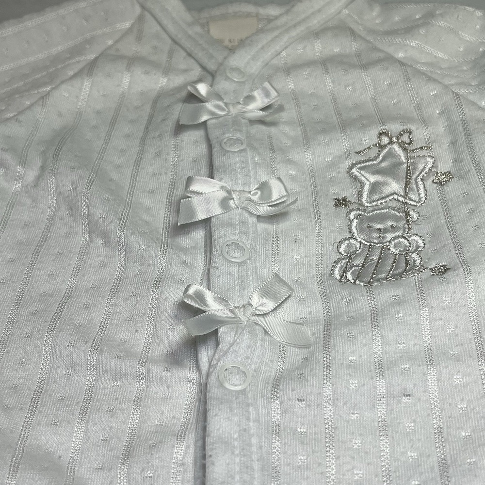 Vintage Tiny Tots Sheer White Baby Romper Footed Sleeper Embroidered Baby Gro - Picture 3 of 5